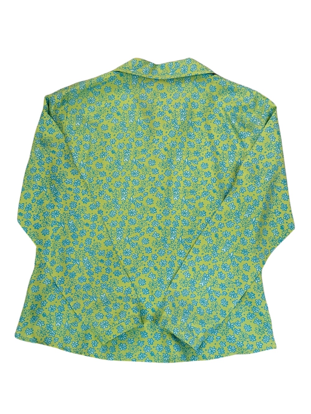 Provence d’amour 100% Silk Y2K Floral Blouse Lime Green Blue Daisy Print Medium - Picture 5 of 15